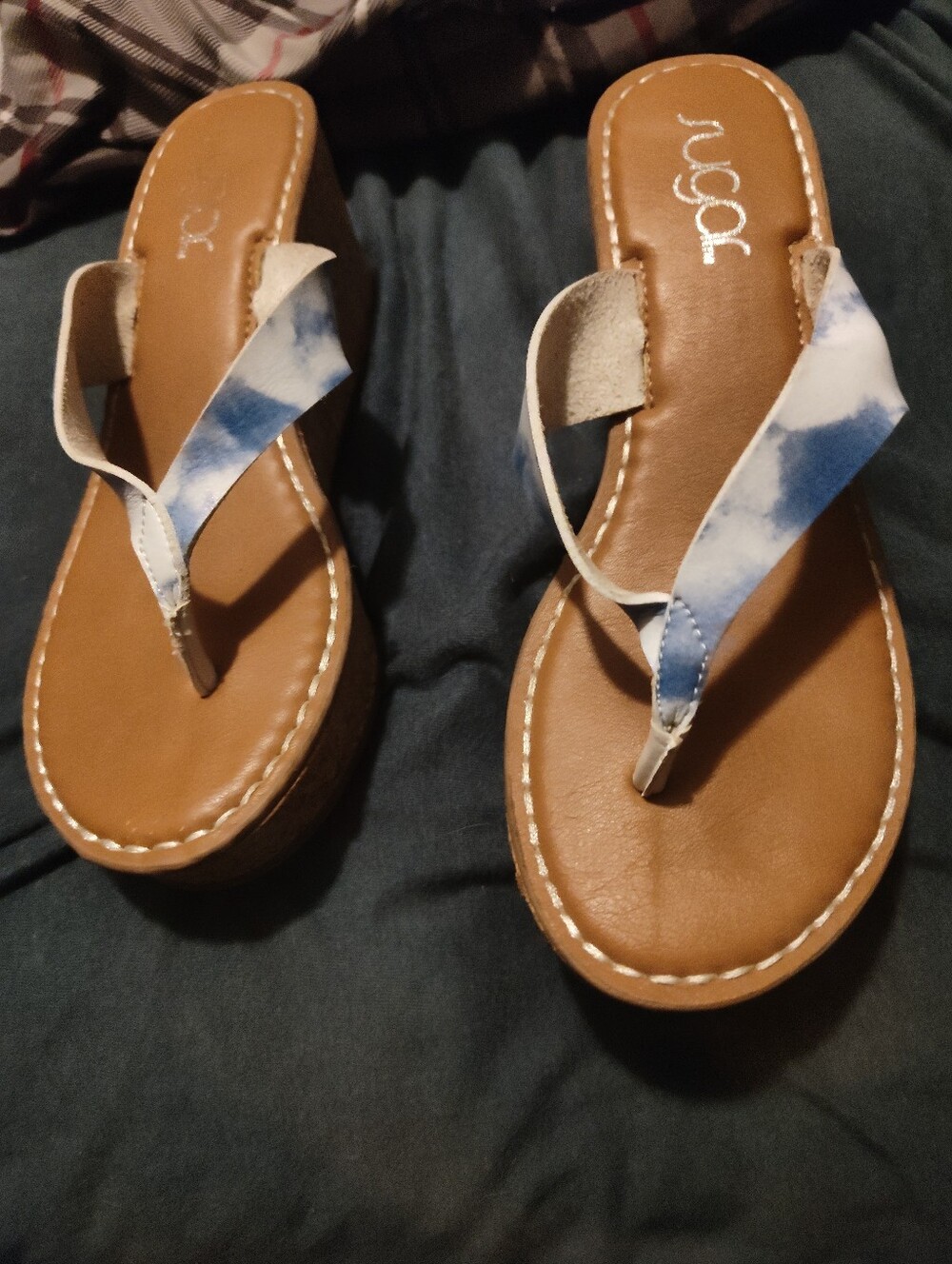 Sugar Brown Faux-Leather Wedge Flip Flop with Taupe Straps